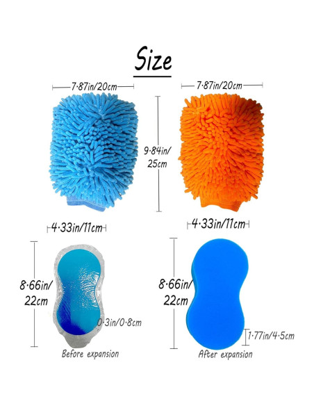 Kit de Lavado de Autos Durikant 3 Piezas con Mitones y Esponja