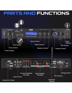 Amplificador Pyle PDA7BU 200W Bluetooth 2.1 Rack Negro 2