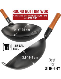 Wok YOSUKATA 35 cm Acero al Carbono Fondo Redondo 2