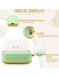 Lámpara de Noche Tostadora Verde Recargable LED 3000K 2