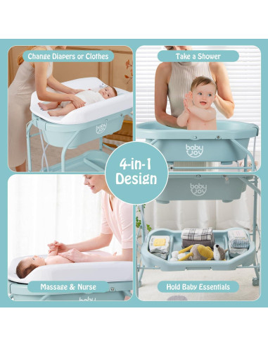 BABY JOY Bañera y Mesa de Cambio Plegable 4 en 1 Azul