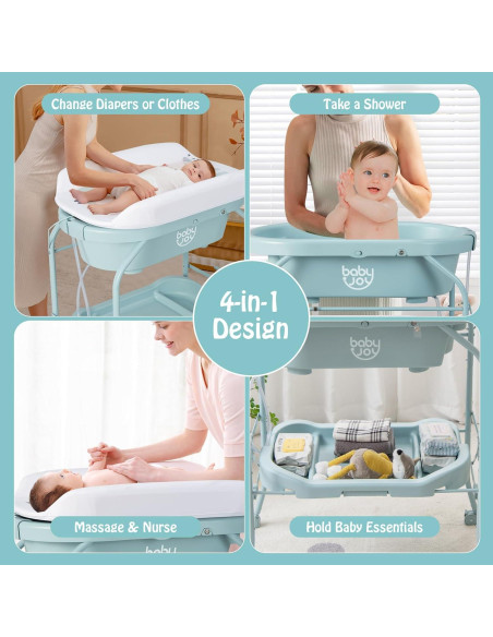 BABY JOY Bañera y Mesa de Cambio Plegable 4 en 1 Azul