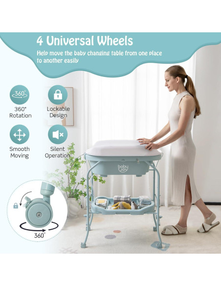 BABY JOY Bañera y Mesa de Cambio Plegable 4 en 1 Azul