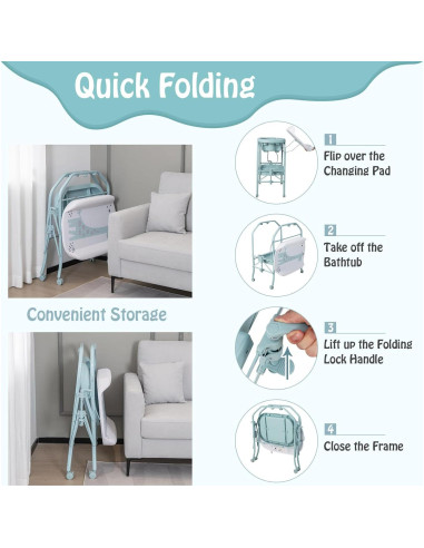 BABY JOY Bañera y Mesa de Cambio Plegable 4 en 1 Azul