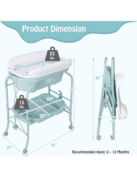 BABY JOY Bañera y Mesa de Cambio Plegable 4 en 1 Azul