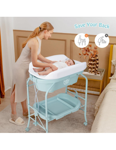 BABY JOY Bañera y Mesa de Cambio Plegable 4 en 1 Azul