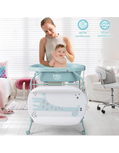 BABY JOY Bañera y Mesa de Cambio Plegable 4 en 1 Azul