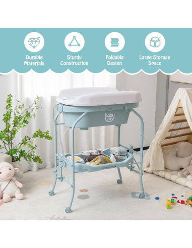 BABY JOY Bañera y Mesa de Cambio Plegable 4 en 1 Azul