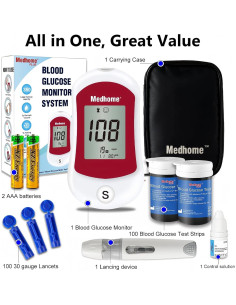 Kit de Monitor de Glucosa Medhome con 100 Tiras y 100 Lancetas 2