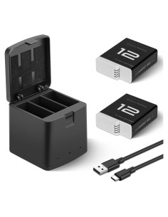 2 Baterías Recargables 1800mAh + Cargador GoPro Hero 12/11/10/9