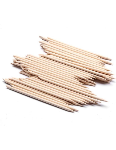 100 Palitos de Madera Naranja Doble Lado para Manicura