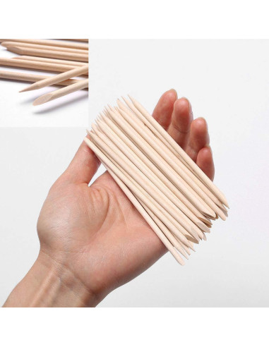 100 Palitos de Madera Naranja Doble Lado para Manicura
