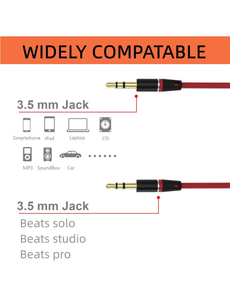 Cable de audio estéreos 3.5mm Learsoon 120cm para Beats