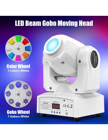 U`King 60W Luz Cabeza Móvil LED RGBW 8 Gobos DMX 512