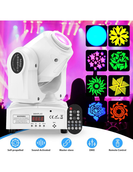 U`King 60W Luz Cabeza Móvil LED RGBW 8 Gobos DMX 512