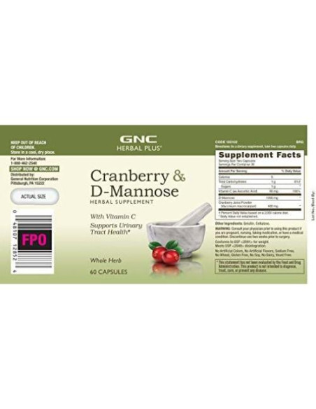 Suplemento de Arándano GNC Herbal Plus 60 Cápsulas