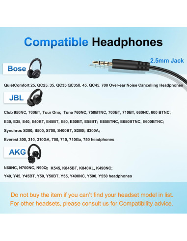 Cable de Audio Aux 3.5mm a 2.5mm Callez para Auriculares Bose y JBL