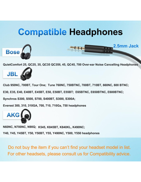 Cable de Audio Aux 3.5mm a 2.5mm Callez para Auriculares Bose y JBL Cable de Audio Aux 3.5mm a 2.5mm Callez para Auriculares Bose y JBL