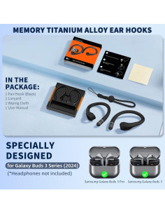Ganchos Antideslizantes QINZAC para Galaxy Buds 3 Pro y 3, Negro 2