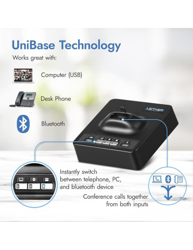 Auricular Inalámbrico Leitner LH380 - Con Micrófono y Base USB