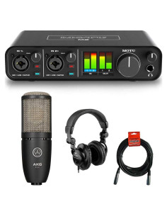 Interfaz de Audio USB Motu M2 2x2 con Micrófono AKG P220 y Auriculares Polsen HPC-A30