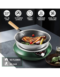 Wok Eléctrico GastroGear 1700W Inducción 34cm Verde 2