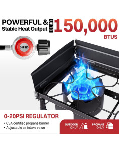 Estufa de Campamento Propano Pipopa 2 Quemadores 150,000 BTU 2