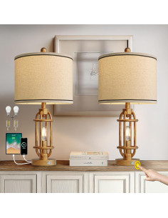 Juego de 2 lámparas de mesa G-SAFAVA 60 cm oro antiguo USB 2