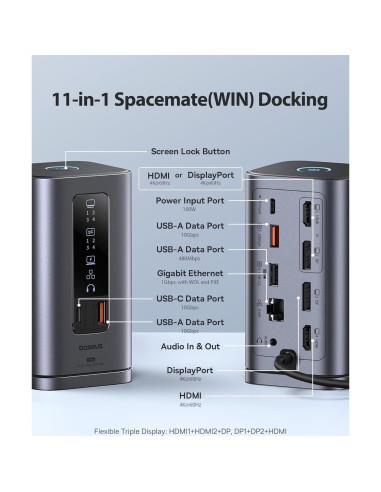 Baseus Estación de Acoplamiento 11 en 1 y Banco de Poder 5000mAh