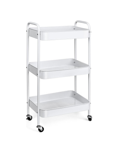 Carro de Almacenamiento Metal Palantimos 3 Niveles Blanco