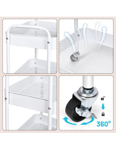 Carro de Almacenamiento Metal Palantimos 3 Niveles Blanco 2