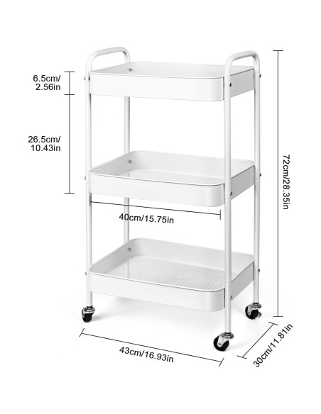 Carro de Almacenamiento Metal Palantimos 3 Niveles Blanco