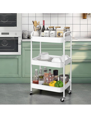 Carro de Almacenamiento Metal Palantimos 3 Niveles Blanco