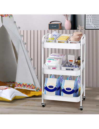 Carro de Almacenamiento Metal Palantimos 3 Niveles Blanco