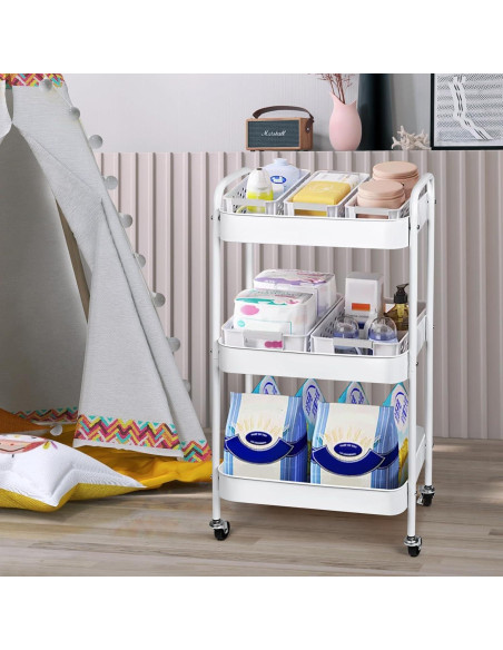 Carro de Almacenamiento Metal Palantimos 3 Niveles Blanco