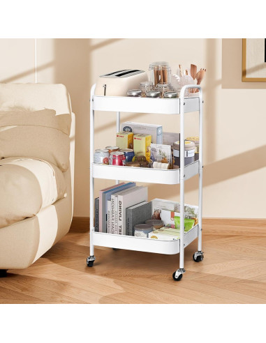 Carro de Almacenamiento Metal Palantimos 3 Niveles Blanco