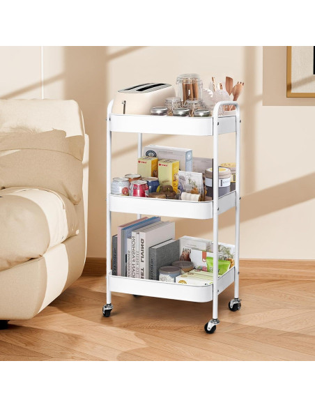 Carro de Almacenamiento Metal Palantimos 3 Niveles Blanco