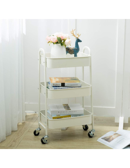 Carro de Maquillaje AGTEK Blanco 3 Niveles Metal 69.85 cm