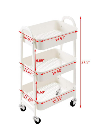 Carro de Maquillaje AGTEK Blanco 3 Niveles Metal 69.85 cm