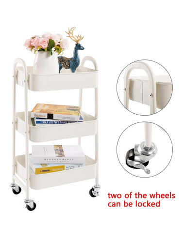 Carro de Maquillaje AGTEK Blanco 3 Niveles Metal 69.85 cm