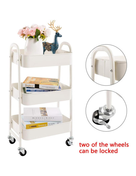 Carro de Maquillaje AGTEK Blanco 3 Niveles Metal 69.85 cm