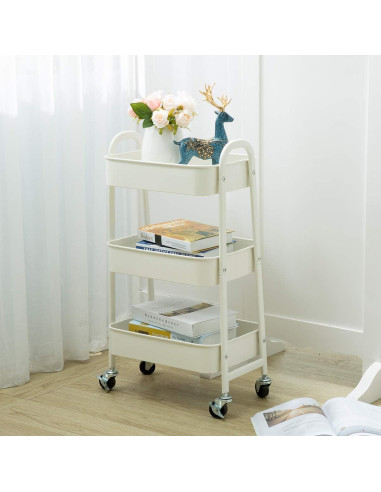 Carro de Maquillaje AGTEK Blanco 3 Niveles Metal 69.85 cm