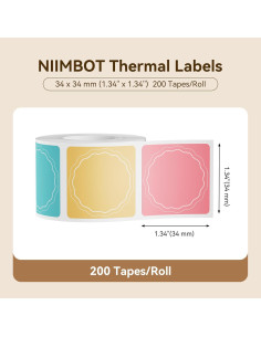 Etiquetas térmicas NIIMBOT B1/B21/B3S 34x34mm 200 etiquetas/rollo 2
