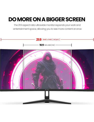 Monitor Curvo CRUA 34" WQHD 144Hz 1500R HDMI DisplayPort