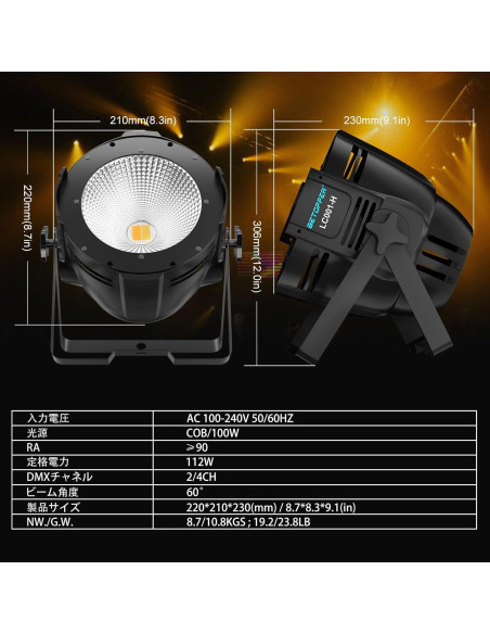 BETOPPER Focos LED 100W DMX para Escenario y Eventos