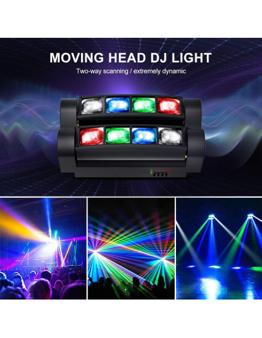 Luz DJ Cabeza Móvil Siete Estrellas 8 Rayos RGBW 4 en 1