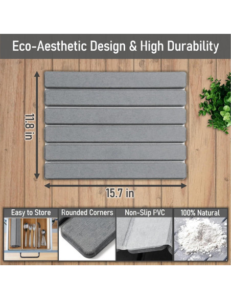 Alfombrilla de Secado de Piedra Diatomita Gris 40x30cm - Antideslizante