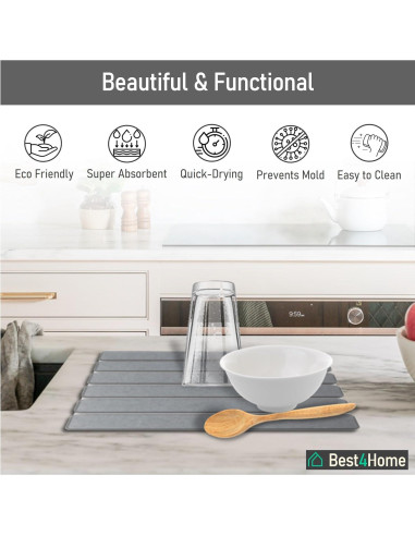 Alfombrilla de Secado de Piedra Diatomita Gris 40x30cm - Antideslizante