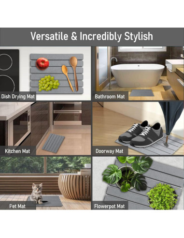 Alfombrilla de Secado de Piedra Diatomita Gris 40x30cm - Antideslizante