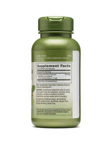 Suplemento Herbal GNC Ashwagandha 470mg Vegetariano 100 Porciones